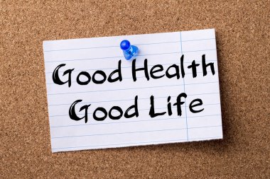 İyi sağlık - iyi hayatı - kalçası Not kağıt üzerinde Bülteni tutturulmuş 