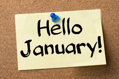 Ocak - yapışkanlı etiket bulletin board tutturulmuş Merhaba