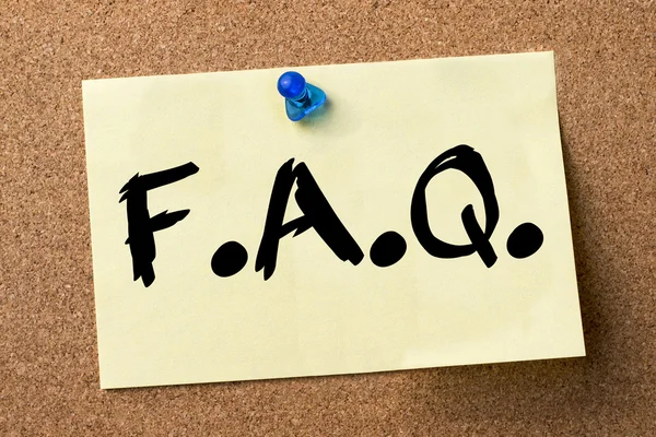 F.A.Q. - etiqueta adhesiva fijada en el tablón de anuncios —  Fotos de Stock