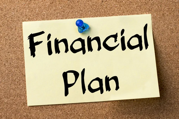 Financial Plan - adhesive label pinned on bulletin board