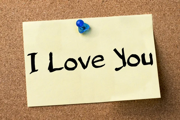 I Love You - adhesive label pinned on bulletin board — Stock Photo, Image