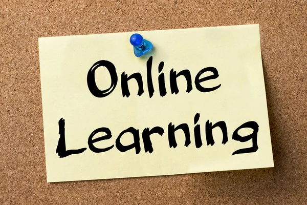 Online Learning - adhesive label pinned on bulletin board