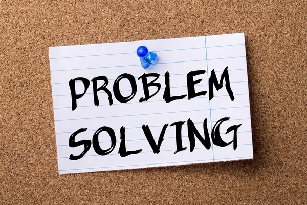 PROBLEM SOLVING - teared note paper  pinned on bulletin board — Stock Photo, Image