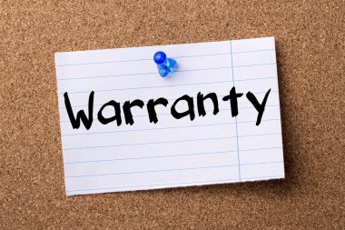 Garanti - kalçası not kağıdı bulletin board tutturulmuş.