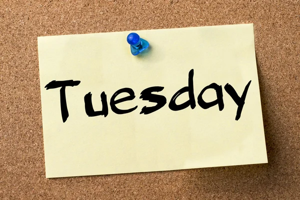 Tuesday - adhesive label pinned on bulletin board — Stock Photo, Image