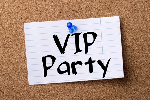 VIP Party - teared note paper pinned on bulletin board — Stock Photo, Image