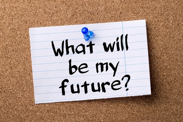 Wat is mijn toekomst? -gescheurd nota papier gevestigd op bulletin b — Stockfoto