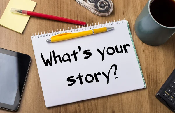 Vad är din berättelse? -Anteckningsblock med Text — Stockfoto