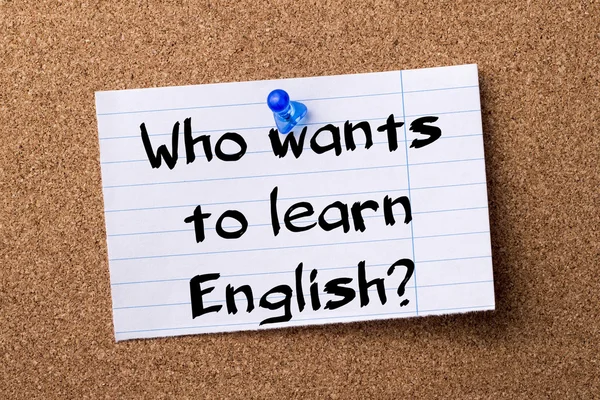 Who wants to learn English? - teared note paper pinned on bullet — Stockfoto