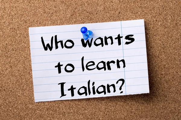 Who wants to learn Italian? - teared note paper pinned on bullet — стокове фото