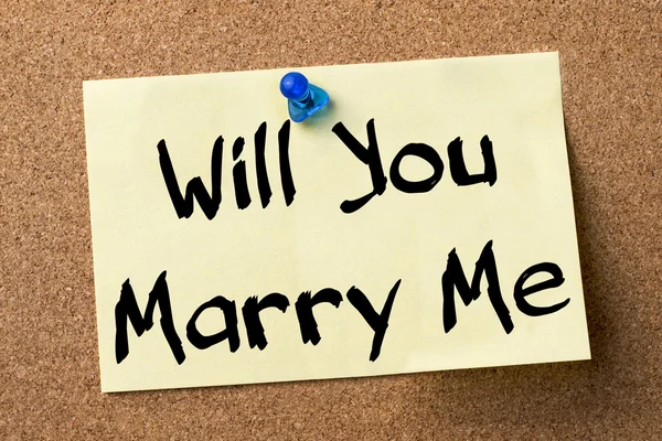 Will You Marry Me - adhesive label pinned on bulletin board — Stock Photo, Image