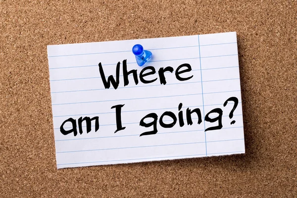 Where am I going? - teared note paper pinned on bulletin board Stock Photo