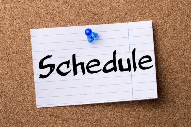 Schedule - teared note paper pinned on bulletin board clipart