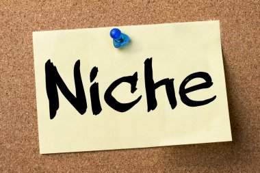 Niş - yapışkanlı etiket bulletin board tutturulmuş.