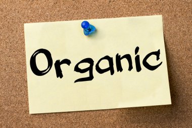 Organik - yapışkanlı etiket bulletin board tutturulmuş