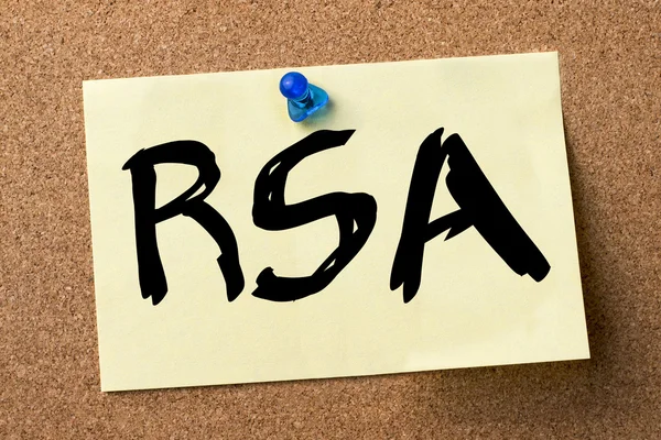RSA - etiqueta adesiva fixada no quadro de avisos — Fotografia de Stock