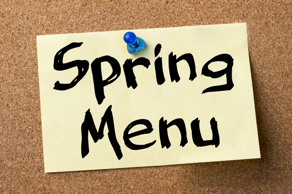 Menu Printemps - étiquette adhésive épinglée sur le tableau d'affichage — Photo