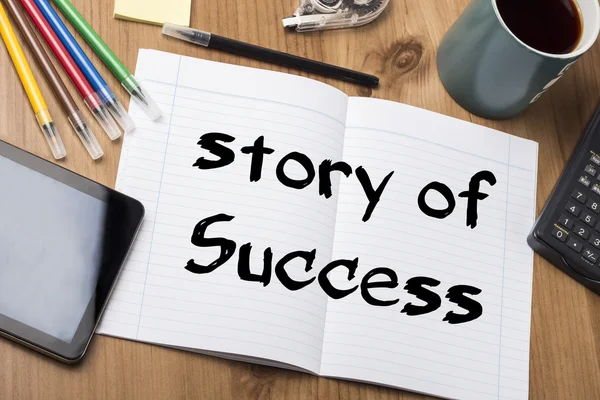 Storia di successo - Blocco note con testo — Foto Stock