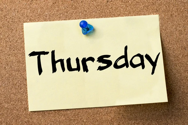 Thursday - adhesive label pinned on bulletin board — Stock Photo, Image