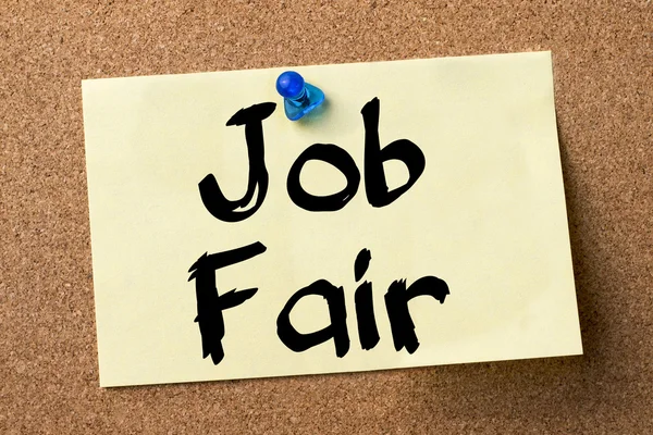 Job Fair - adhesive label pinned on bulletin board — Stock Photo, Image