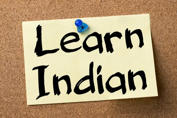 Learn Indian - adhesive label pinned on bulletin board — Stock Photo, Image