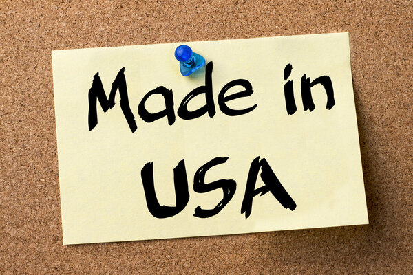 Made in USA - adhesive label pinned on bulletin board