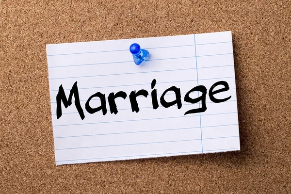 Marriage - teared note paper pinned on bulletin board — Stock Photo, Image