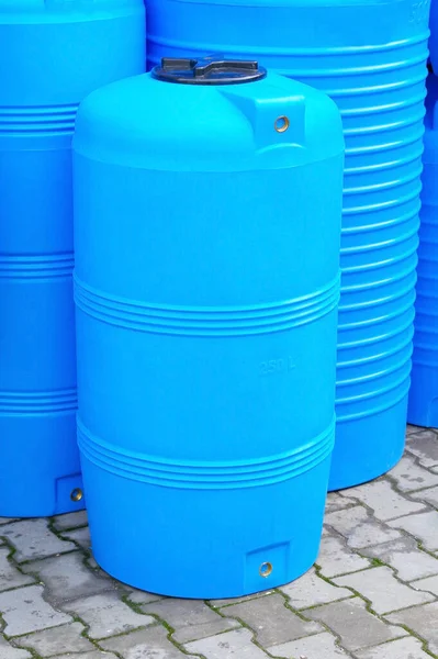 Blue plastic water and liquids barrel storage industrial containers