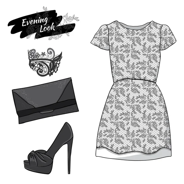 Evening set of clothes for Fashion Girl — Stok Vektör