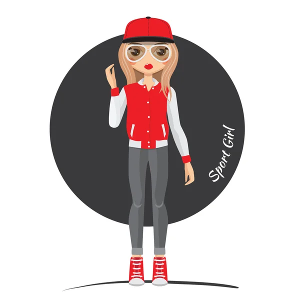 Fille de sport en baskets cool, bombardier et une casquette — Image vectorielle