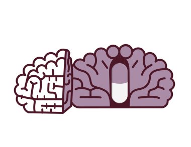 Beyin illüstrasyon hap. Plasebo kavramı.