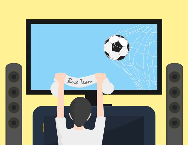 Football fan watching football on TV. — Stock Vector