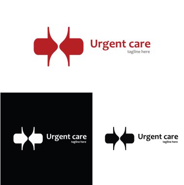 Acil bakım şirketi, Doktor, acil servis, hızlı müdahale birimi, sağlık ocağı ve hastane logosu. Negatif alan tıbbi logo.