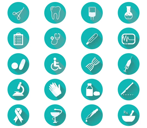 Tıbbi simgeler düz tasarım. Modern uzun gölge tıp Icon set.