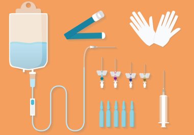 Medical kit for intravenous procedures.Medical goods for intravenous injections clipart