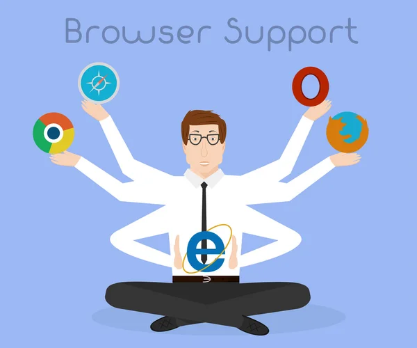 Alle Browser-Unterstützung. crossbrowser web entwicklung konzeptionelle illustration — Stockvektor