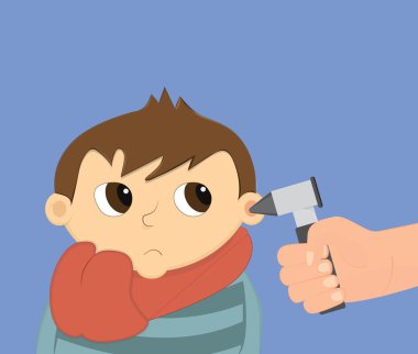 Kulak muayenesi illüstrasyon. Çocuk otoscopy vektör.