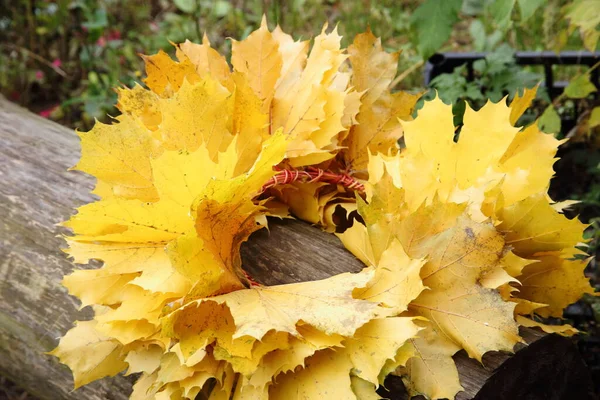 Una corona de hojas de arce amarillo — Foto de Stock