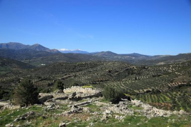 Yunanistan 'ın Argolis kentindeki Mykines yakınlarındaki Akropolis, The Mycenae arkeoloji sahasından görüntü