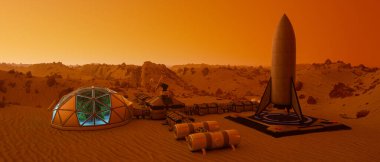 Kızıl Gezegen Mars 'ta bir ileri karakol (3D görüntüleme))