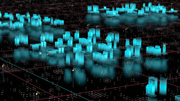 ホログラフィックな都市 3Dレンダリング — ストック写真