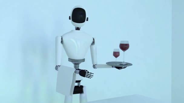 Servisní Robot Servíruje Víno Rendering — Stock video
