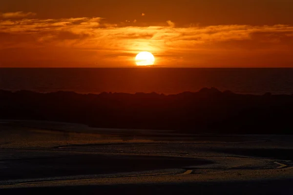 Brilhante Pôr Sol Laranja Nova Zelândia — Fotografia de Stock