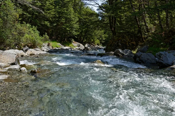 水在山谷中流下一条清澈的河 — 图库照片