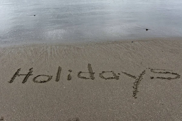 Beach Message Holidays Wet Sand — Stock Photo, Image