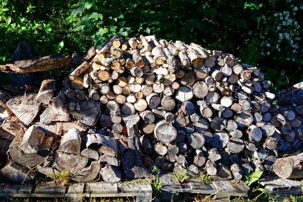 Large Stack Firewood Ready Cold Months — Stock Photo, Image