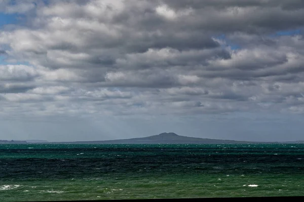 Volvanic Island Ranitoto Sits Very Moody Cloudy Sky Stock Image