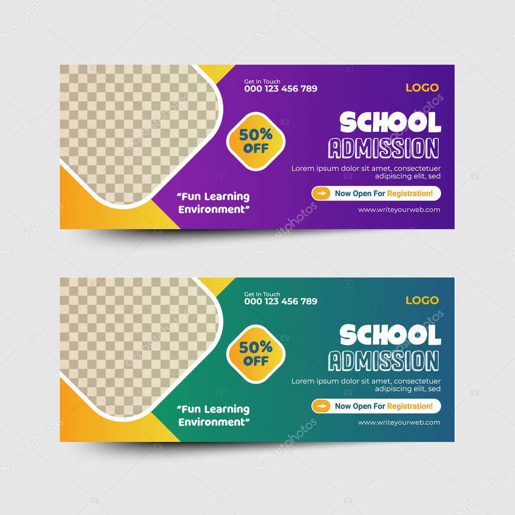 School Admission Web banner And Cover Page Design Vector Design Template.
