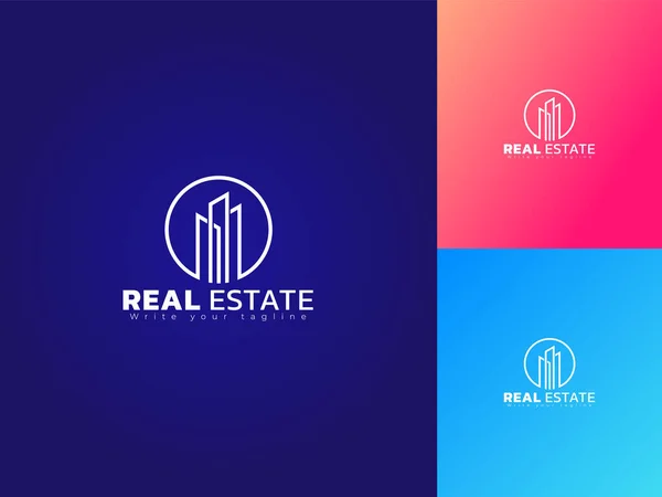 Diseño Del Logotipo Bienes Raíces Con Edificio — Vector de stock