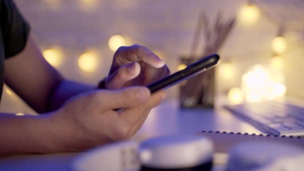 Close Shot Female Hands Using Smart Phone Office Night — Stock Video